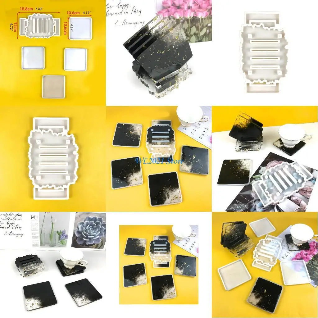 

G5GC Square with Storage Base Epoxy Resin Mold Cup Mat Mug Pad Silicone Mould DIY Crafts Home Decorations Casting Tools