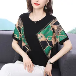 Fashion O-Neck Spliced Printed Diamonds Blouses Women's Clothing 2025 Spring Summer New Loose All-match Tops Office Lady Shirts