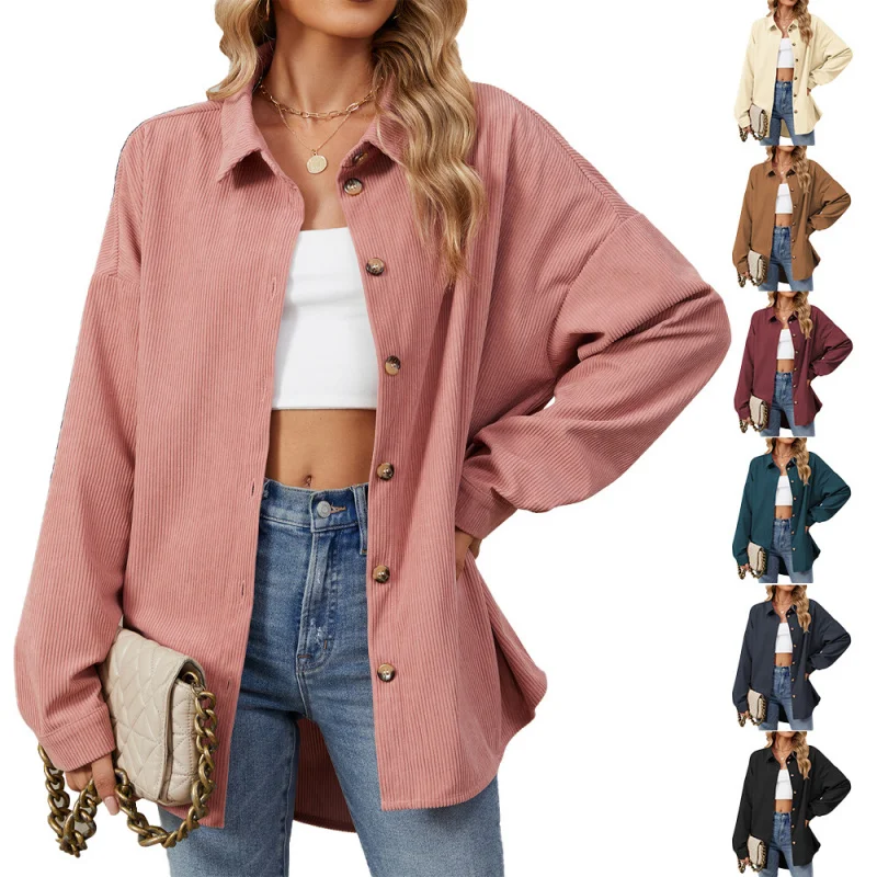 

2025Popular2025Hot-Selling European and American New Autumn Winter New Turn-Down Collar Casual Solid Color Button Long Sleeve Sh