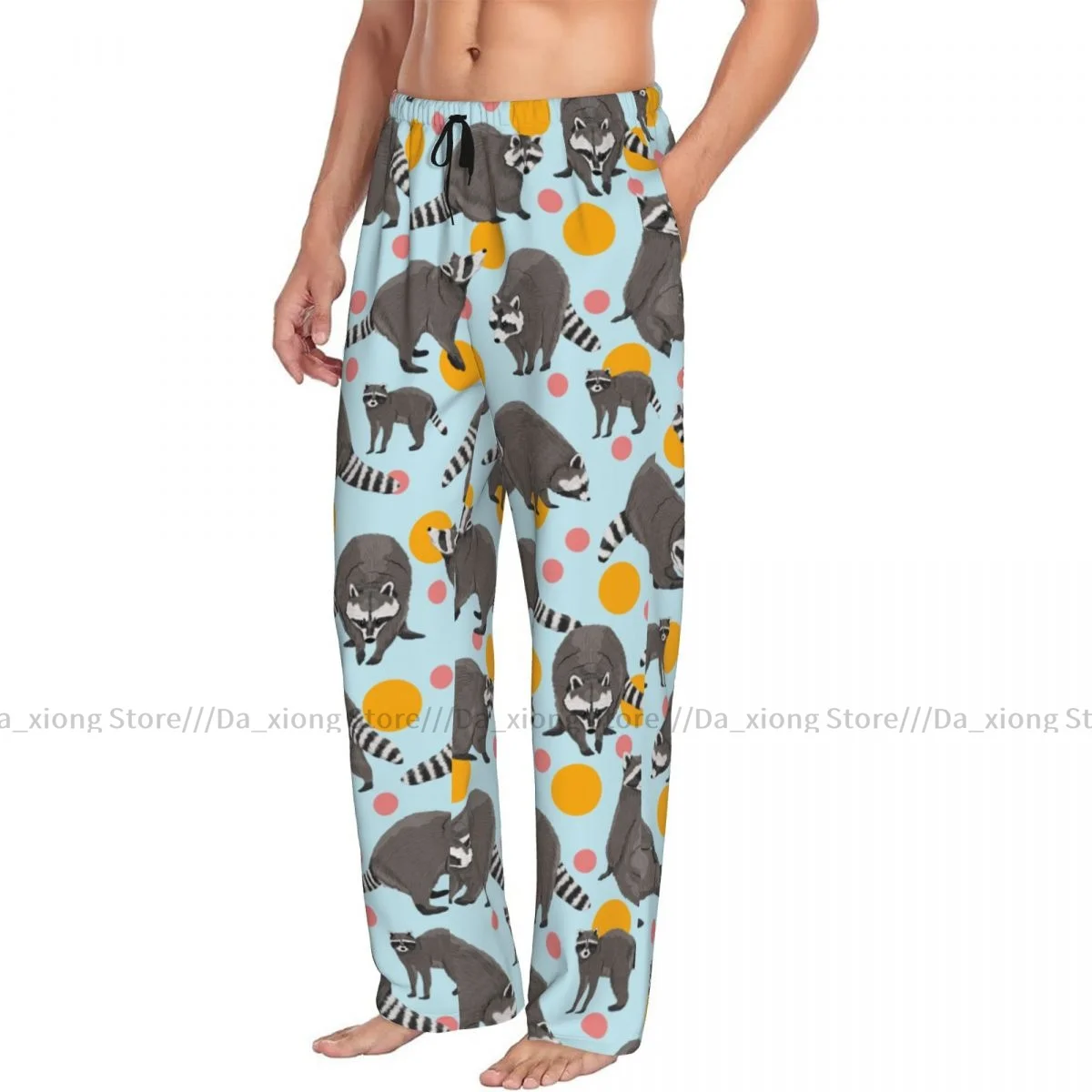 Men\'s Sleepwear Loose Sleep Pants Pajamas Cute Raccoon Animal Long Lounge Bottoms Casual Homewear