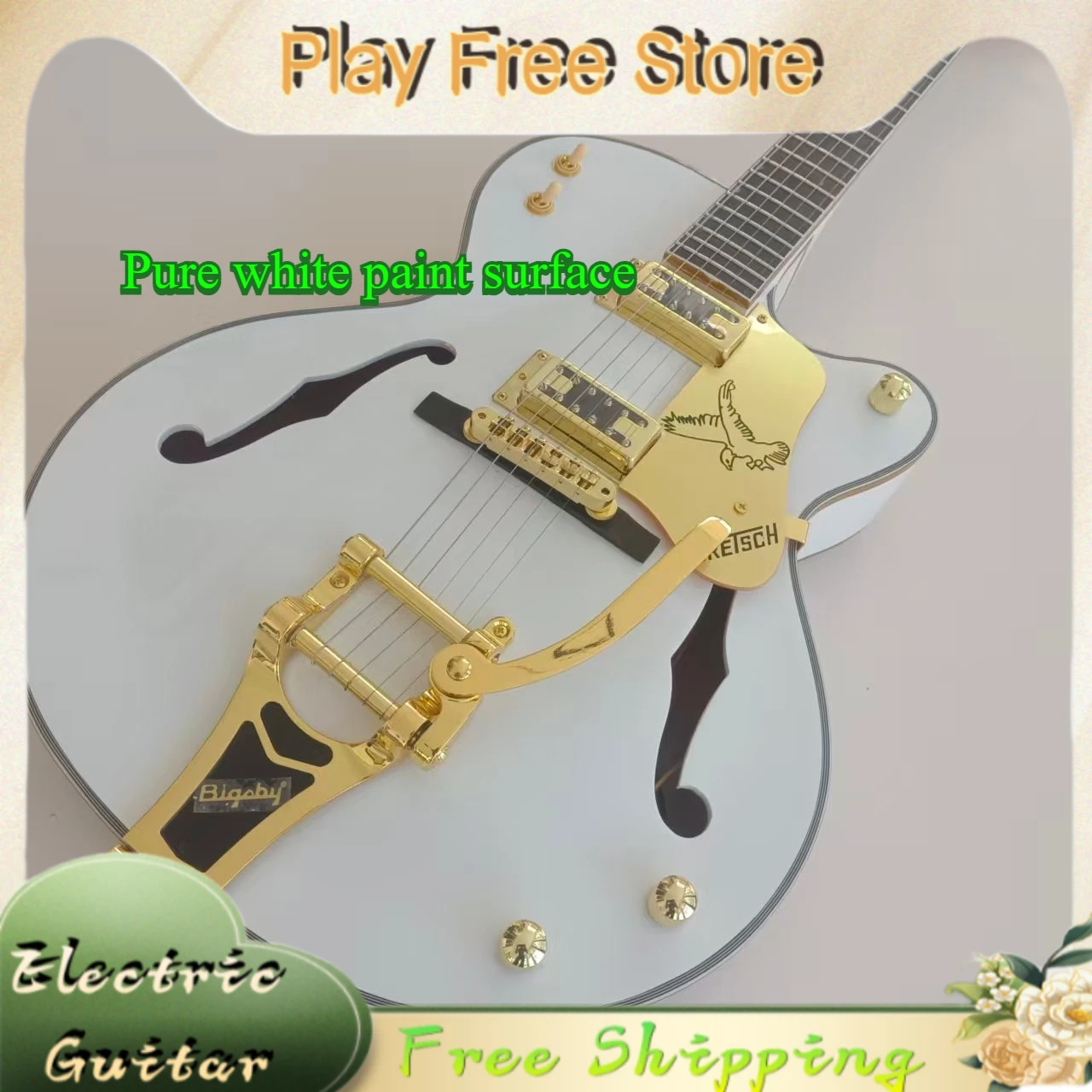 G6120 Bald Eagle Hollow Electric Guitar Pure White Gold Plated Accessories Bigsby Trembling Country Jazz Stage Light Luxury