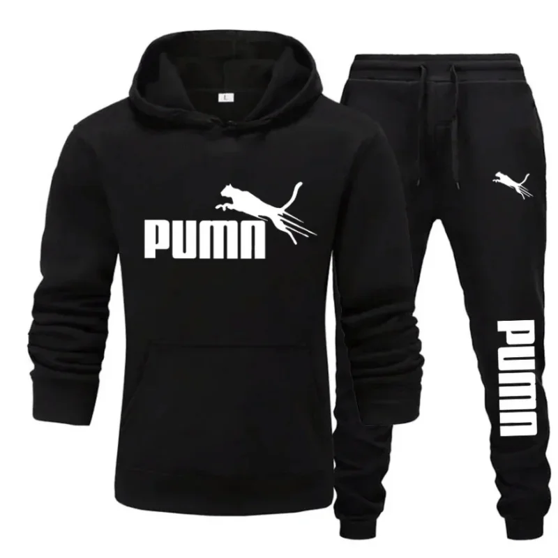 

Men's outdoor jogging long-sleeved hooded sweatshirt, pullover and casual pants set, available in multiple colors
