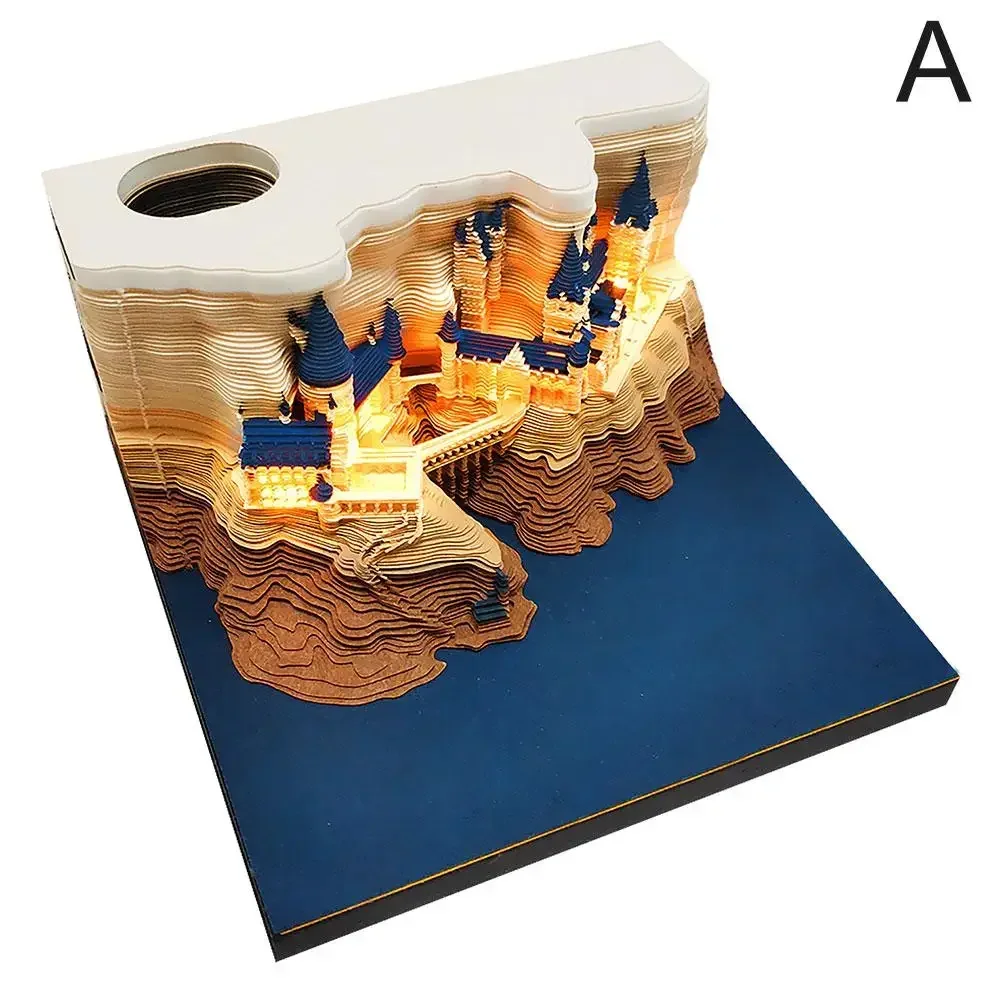 Castelo mágico 3d bloco de notas 2025 calendário bloco de notas hary design nota papel papelaria acessórios novidade presente com luz