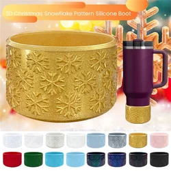 Christmas Snowflake Pattern Silicone Boot Sleeve Protective Water Bottle Bottom Bumper Cup Cover Compatible with Stanley Tumbler