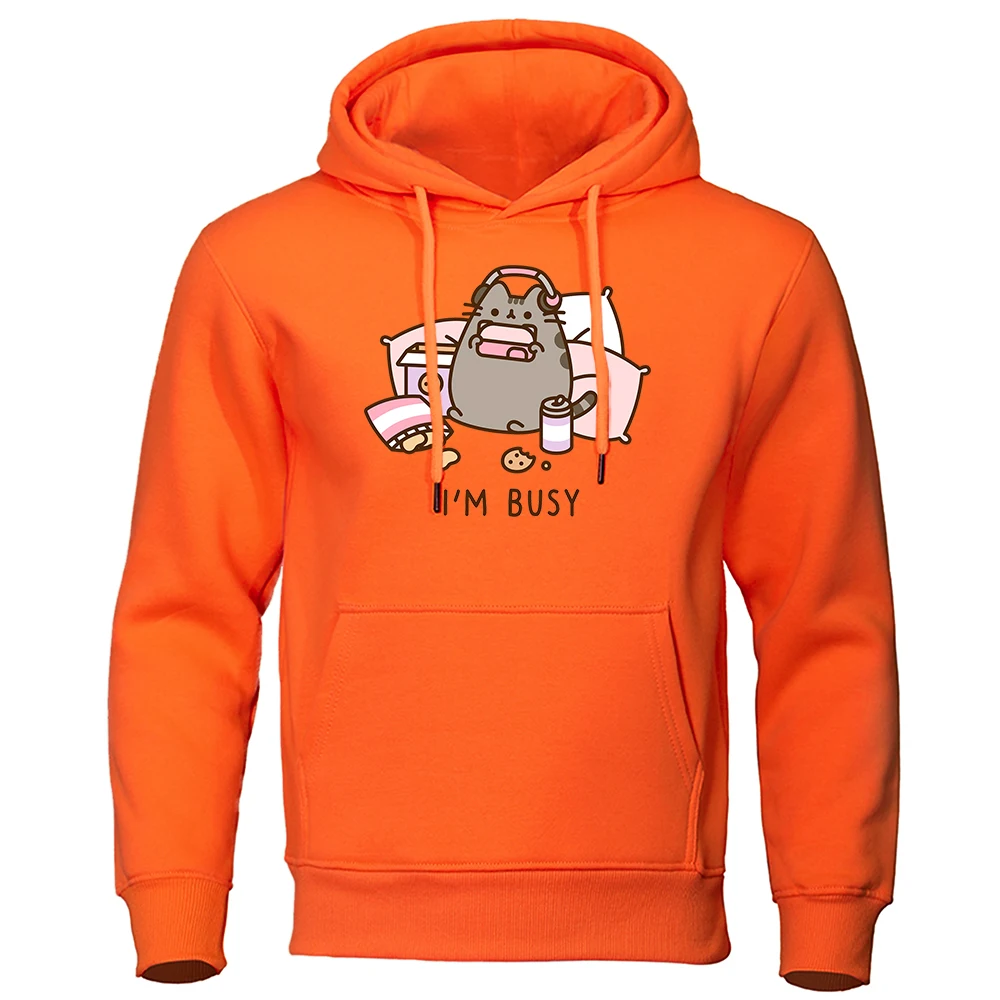 Sorry I'M Busy Cat Playing Games With Headphones Man Hooded Hip Hop Autumn Hoodies Cartoons Hoodie Harajuku Fur-Liner Tops