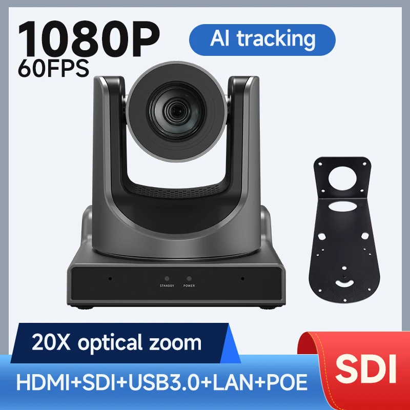 Professional-grade broadcasting camera 1080P 20x optical zoom with AI tracking HDMI USB LAN for live streaming church