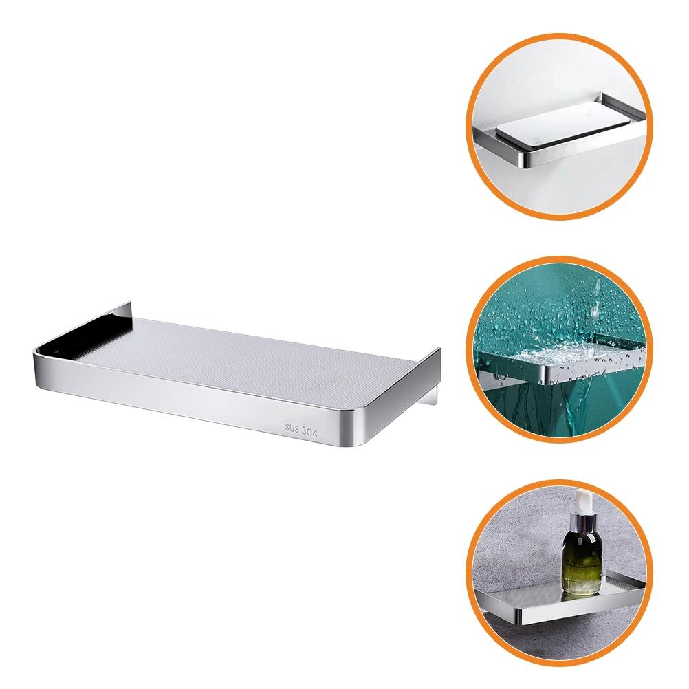 

Stainless Paper Holder Cell Phone Stand Bathroom Shelf Organizer Silver Wall Mounted Punch Free Storage Solution