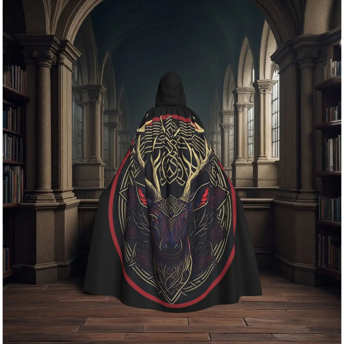 

Celtic Deer With Stag Emblem And Celtic Knot Design Long Hooded Cloak Witch Medieval Costume Cosplay Cape HalloweenParty Unisex