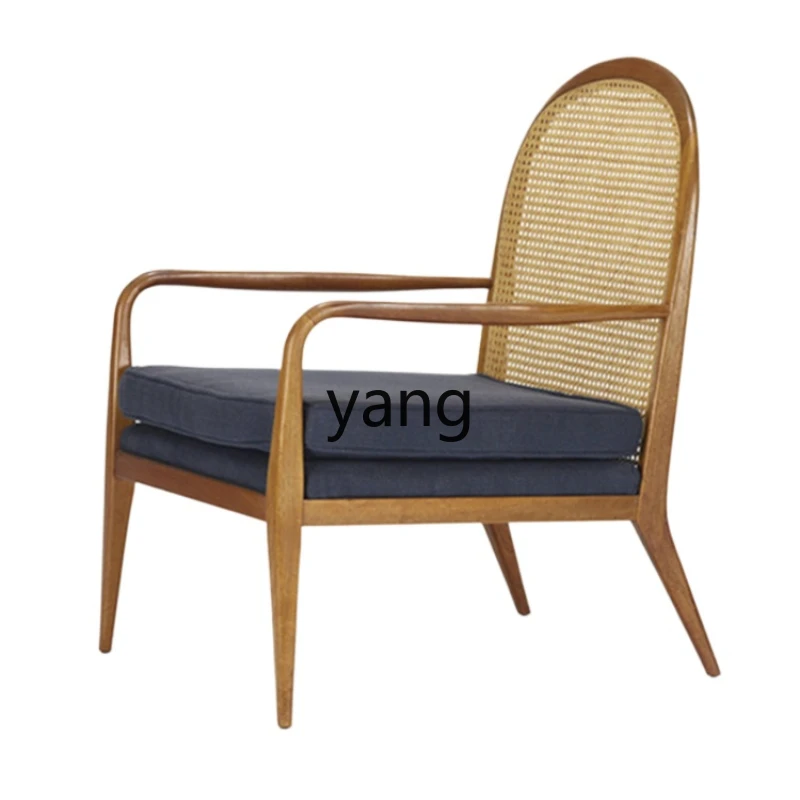 LXL Simple Modern Solid Wood Fabric Rattan Leisure Chair Model Room Hotel Single Sofa B & B