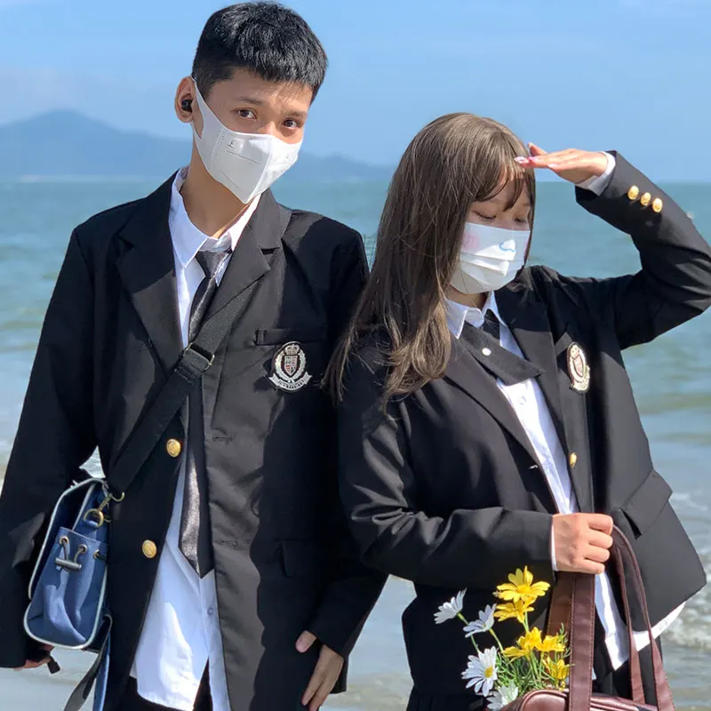 Escola coreana preto dk jaqueta casaco japonês uniforme do ensino médio superior das mulheres dos homens blazer estudantes jk graduação terno uniforme da faculdade