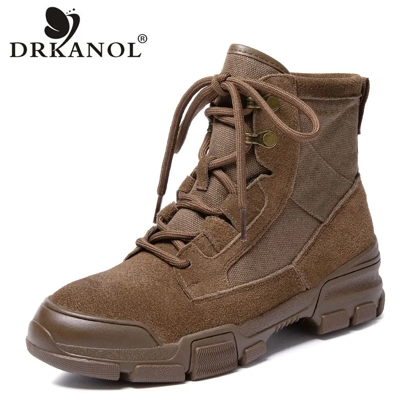 

DRKANOL 2026 Women Height Increasing Ankle Boots British Style Autumn Winter Plush Warm Cow Suede Canvas Casual Short Boots Lady