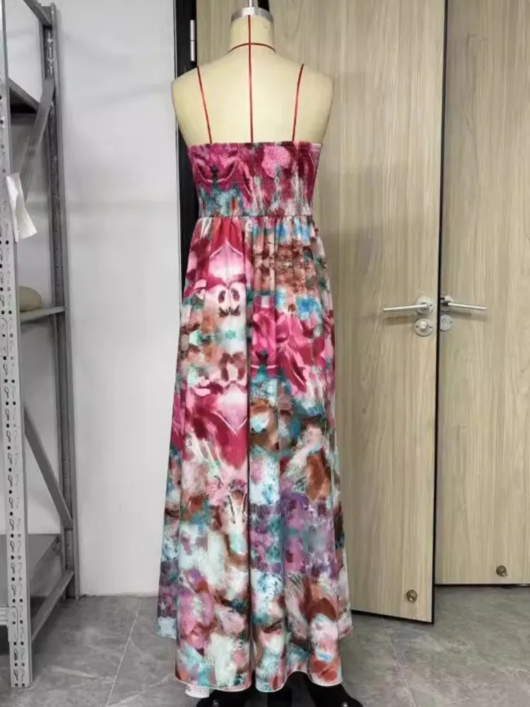Summer Boho Printing Fashion Strapless Dress Women Beach Maxi Dress Floral Off Shoulder Sundress Strap High Waist Floral Dress