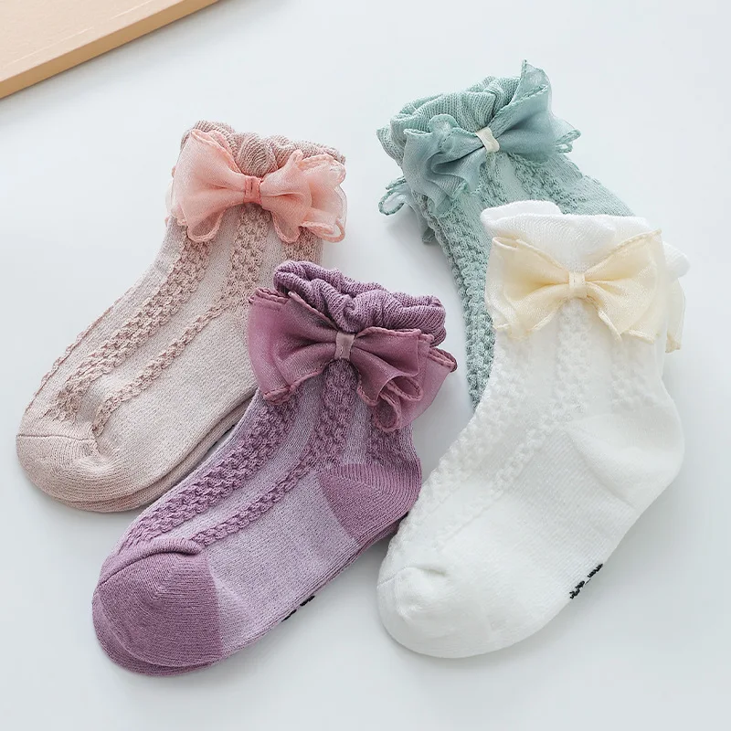 Calcetines de encaje con pajarita para niña, calcetín de princesa, edición coreana, primavera, Otoño e Invierno