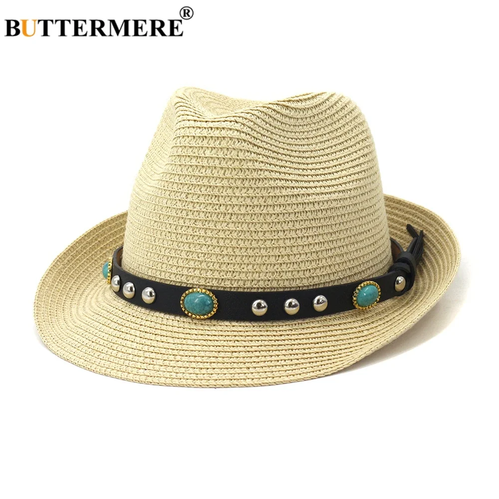 

BUTTERMERE Summer Hat for Women Men Jazz Straw Hat Summer Beach Hats Ladies Fedora UV Sun Protection 2024 New Chapeau Femme