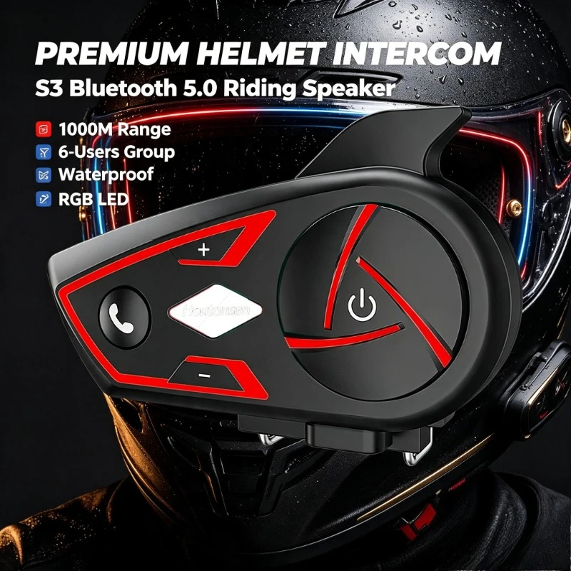 6‑User Helmet Intercom Accessory, BT5.0 Waterproof Hardware For Cross‑country Tour Low‑power Audio Output