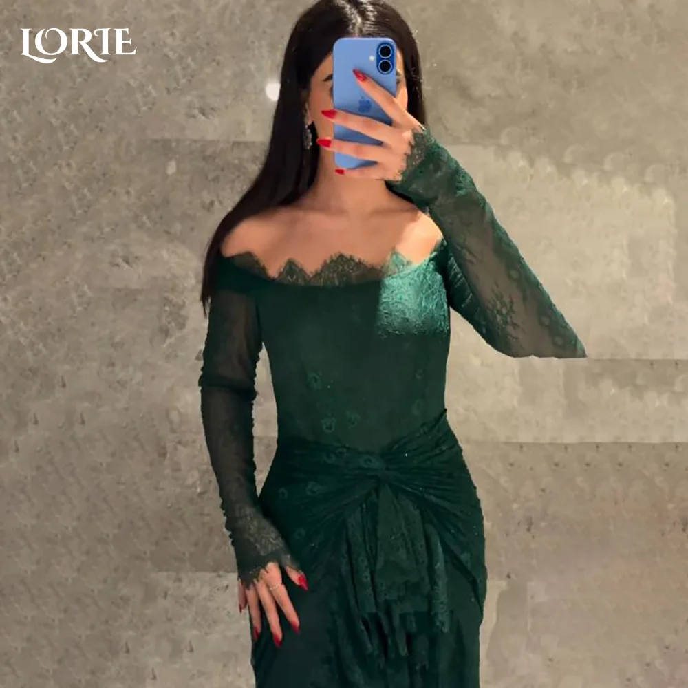 LORIE Lasce crepé sirena vestido de noche Sexy sin tirantes plisado ilusión vestido de graduación corsé tren hasta el suelo vestido de fiesta personalizado