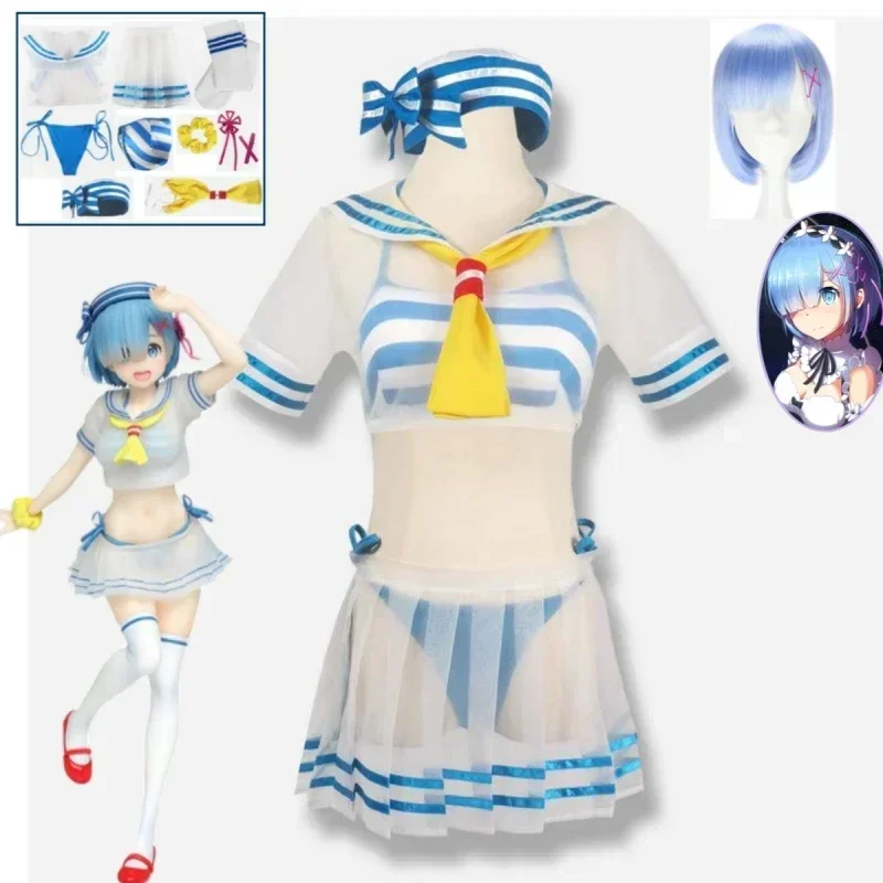 

Maillot de bain cosplay pour filles, jupe courte d'été trempée, vêtement de marin, Berbeda Dari Nol Rem Kostum