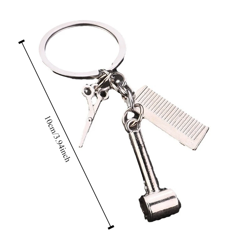 1pc of washing, cutting, blowing alloy keychain, scissors, hair dryer comb keychain, cute keychain