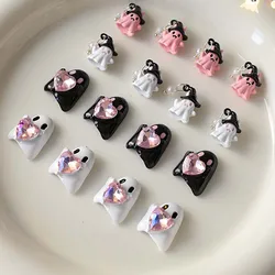 5 adet komik cadılar bayramı tırnak sanat Charm 3D sevimli küçük hayalet kalp kristal cevheri tırnak dekorasyon DIY KAWAII tırnak sanat parçaları el sanatları