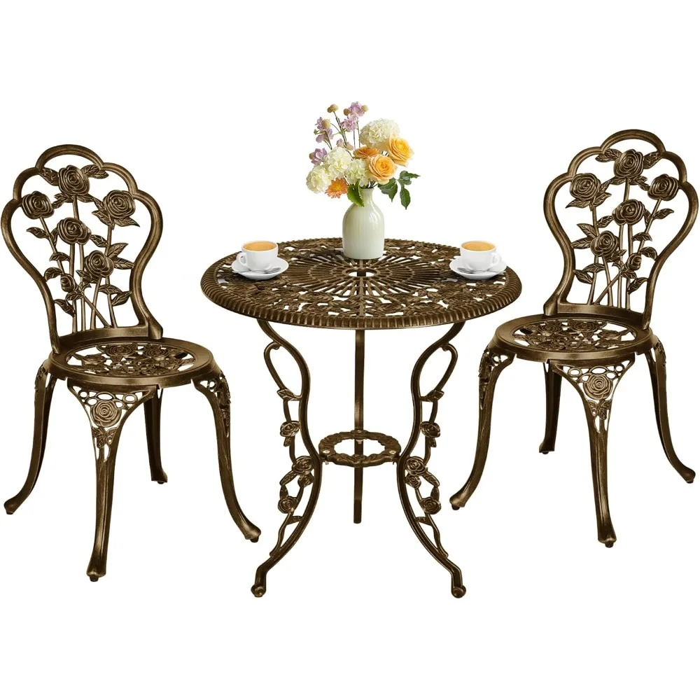 

Three-piece Patio Dining and Chair Set, Stylish Outdoor Rose Pattern Patio Dining and Chair Set with Umbrella Holes