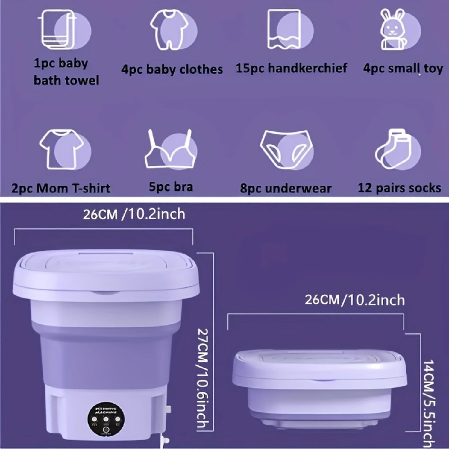 2.11gal Portable Folding Washing Machine With Collapsible Bucket, 3 Modes Effective Steri-lizing, Suitable For Apartment, Laundr