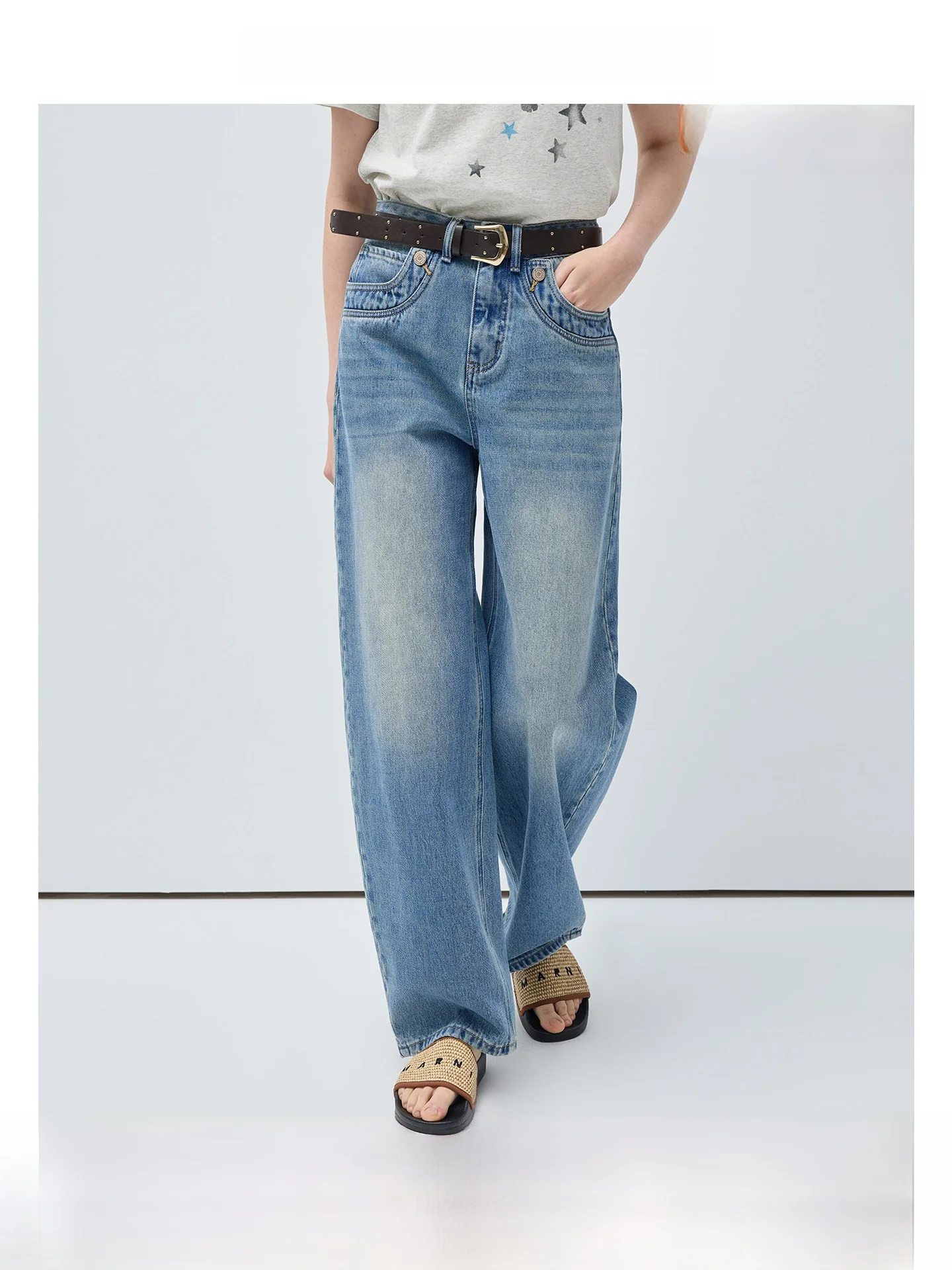 

Vega Chang High Waist Wide Leg Denim Jeans Women's Spring Vintage Casual Straight Cut Blue Jeans Draped Loose Fit Trousers
