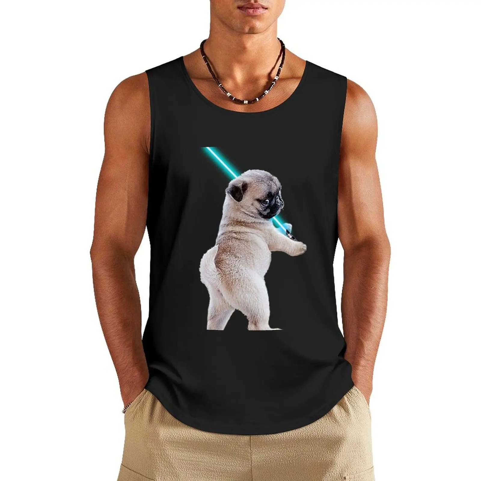 

Pug with Lightsaber Tank Top men clothes bodybuilding