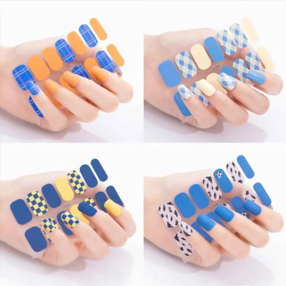 Women Salon Creative Nail Stickers Full Cover Nail Wraps DIY Nail Art Decors Press On Fake Nails Tips Detachable Nail Decals