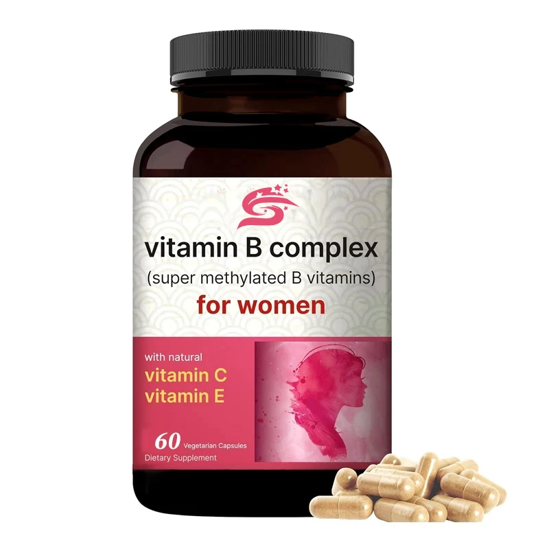 Female Vitamin B Complex, 60 Vegetarian Capsules B 12, Folic Acid, Biotin, Natural Vitamins, Immune, Energy,and Prenatal Support