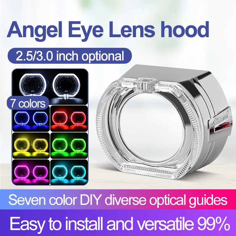 

Universal Decorative Cover for Car LED Headlight Lens with Guide Light, Angel Eyes and Square Design