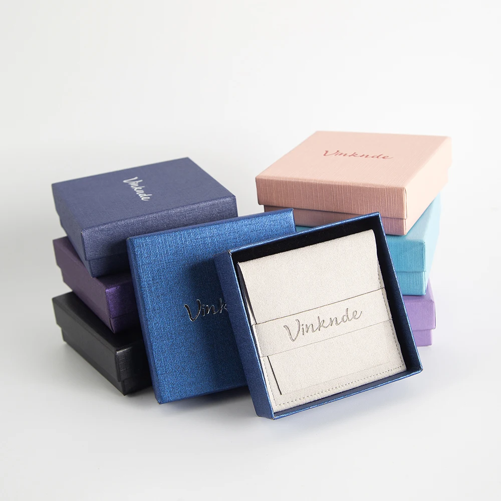 

Подарочная коробка для украшений с индивидуальным логотипом, фиолетово-синяя, с бумажной крышкой, для колец, ожерелий, серег, с микрофибровым мешочком, органайзер для путешествий