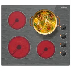 Karinear Electric Ceramic Cooktop 24 Inch, 4 Burners Built-in Stove , with Wood Pattern, 9 Heating Level, 220-240v Hard Wired
