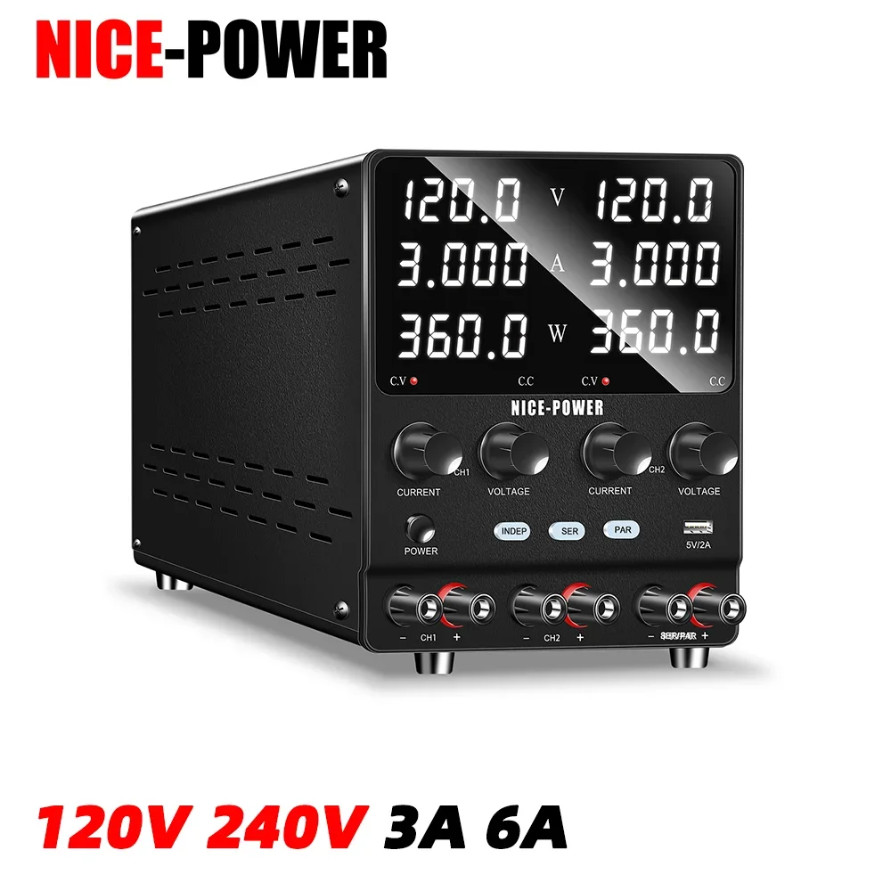 TLF NICE-POWER SPS1203-2KD LAB Dual Channel DC Power Supply 120V 240V 3A 6A 720W One-Key Series/Parallel Mode Independent Output