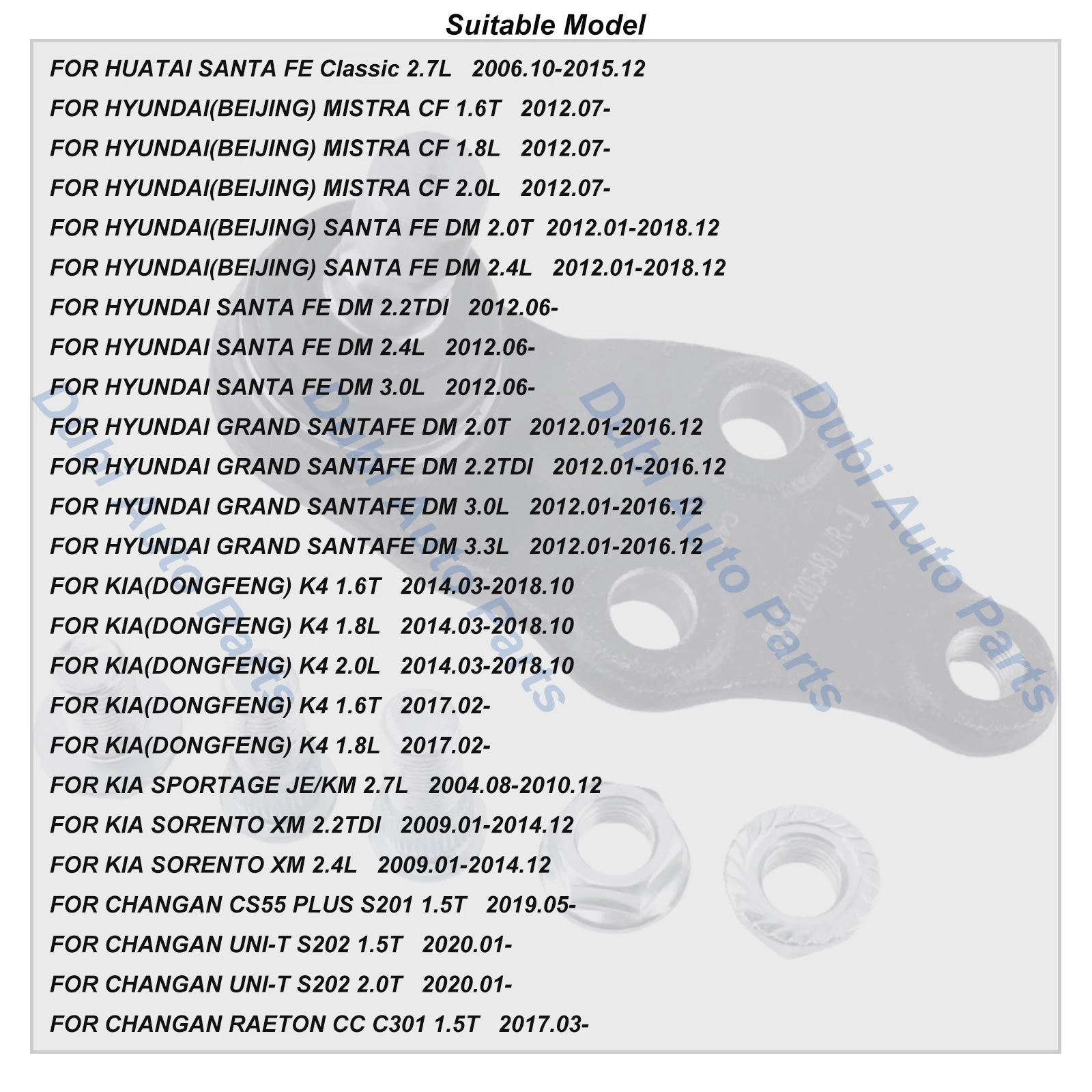 Front Lower Suspension Ball Joint For CHANGAN RAETON CC UNI-T CS55 PLUS KIA K4 SORENTO SPORTAGE HYUNDAI SANTA FE Car Accessories
