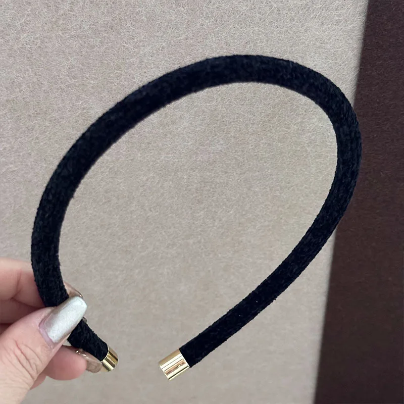 Autumn Winter Retro Textured Gold Velvet round Bar Slim Hair Hoop Women\'s New Elegant High-Grade Hair Accessories New Headband