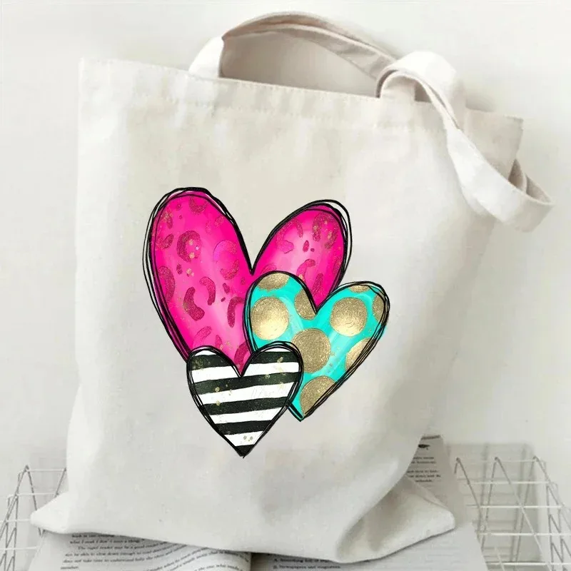 كوريا Ulzzang Ins القلب حقيبة كتف المرأة Harajuku الفن خمر قماش حمل حقيبة سعة كبيرة حقائب المتسوق عادية في سن المراهقة حقيبة يد