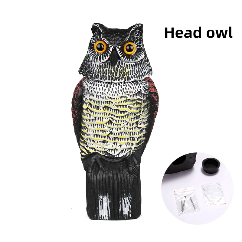 Owl Bird Scare Bird Deterrent Realistic Bird Scarer Rotating Head Sound Owl Prowler Decoy Protection Repellent Garden Decor