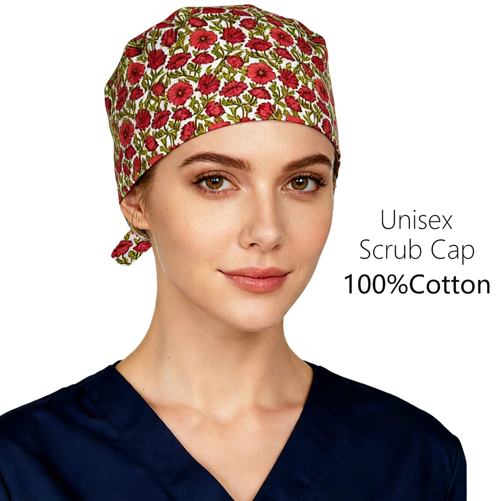 الإناث قبعة ممرضة 100% القطن قابل للتعديل مستشفى سبا صالون تجميل قبعة العمل امرأة رجل غرفة العمليات الجراحية فرك قبعات #1