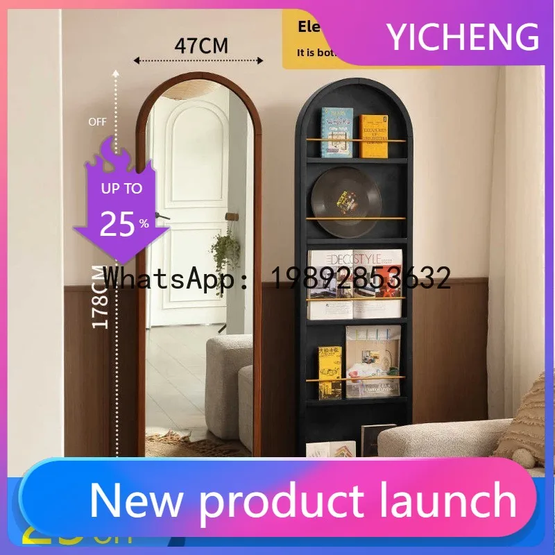 Z2-28  Push-Pull Invisible Magazine Rack Mirror Universal Wheel Rotating Storage Rack Rotating Full-Length Mirror