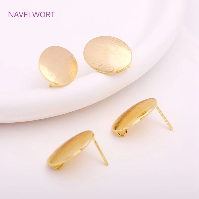 14K Gold Plating Oval Post Earring Fittings High Quality Brass Metal Smooth Stud Earring Parts DIY Jewelry Making Accessories