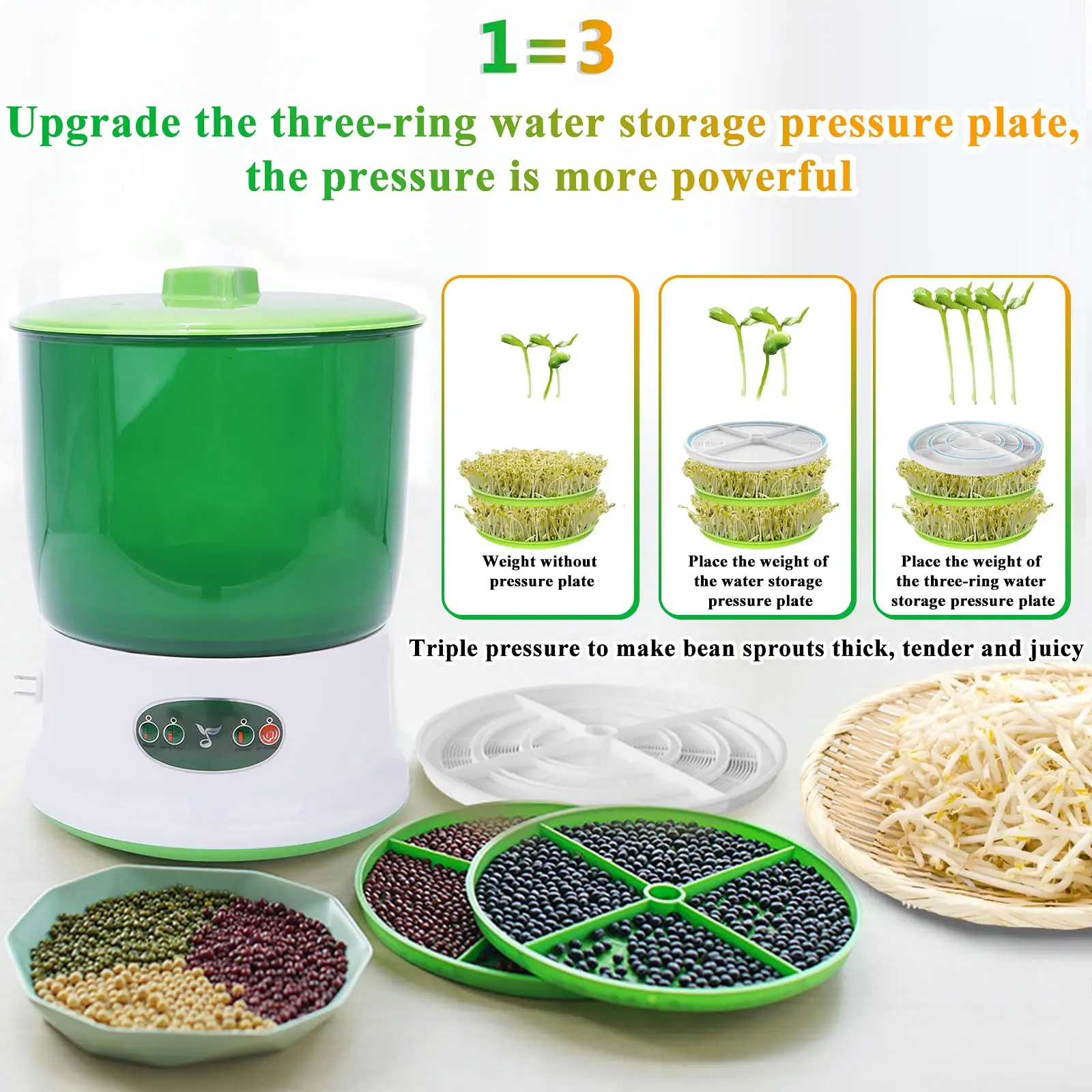 220V 50Hz Intelligence Bean Sprouts Machine Big Capacity Home Use Thermostat Green Seeds Growing Bean sprouts Automatic