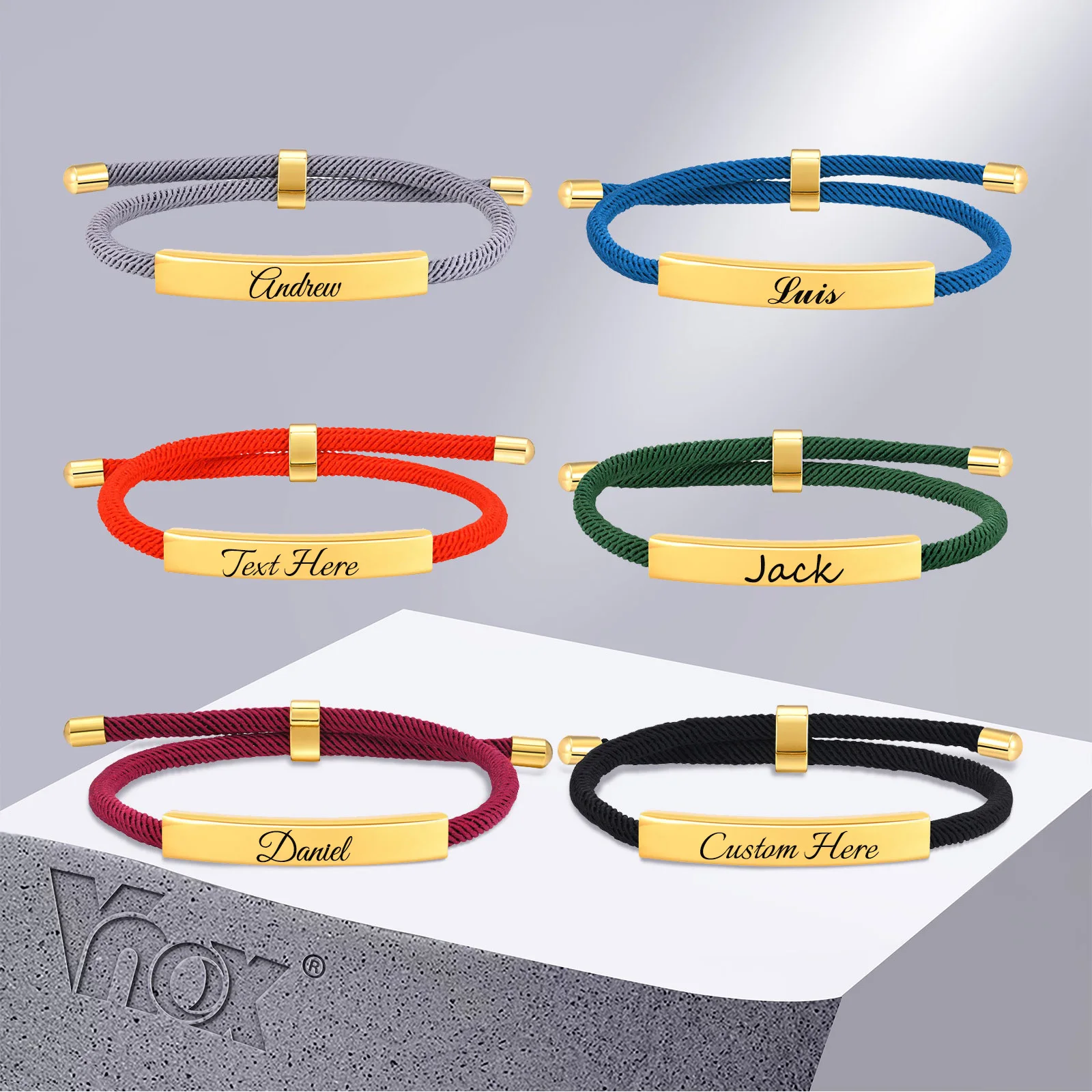 Vnox Free Custom ID Bar Bracelets for Men Women,Colorful Milan Rope Chain Wristband,Personalized Valentine's Day Birthday Gifts