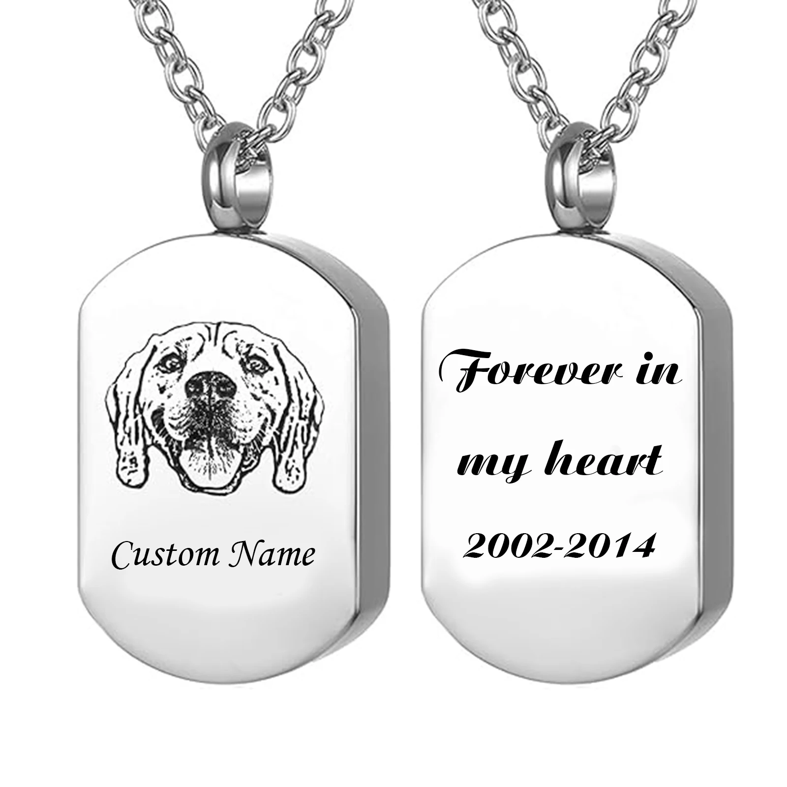 Custom Stainless Steel Pet Urns Necklace for Dogs/Cats Ashes Personalized Photo Text Double-sided Memorial Gift for Women Men