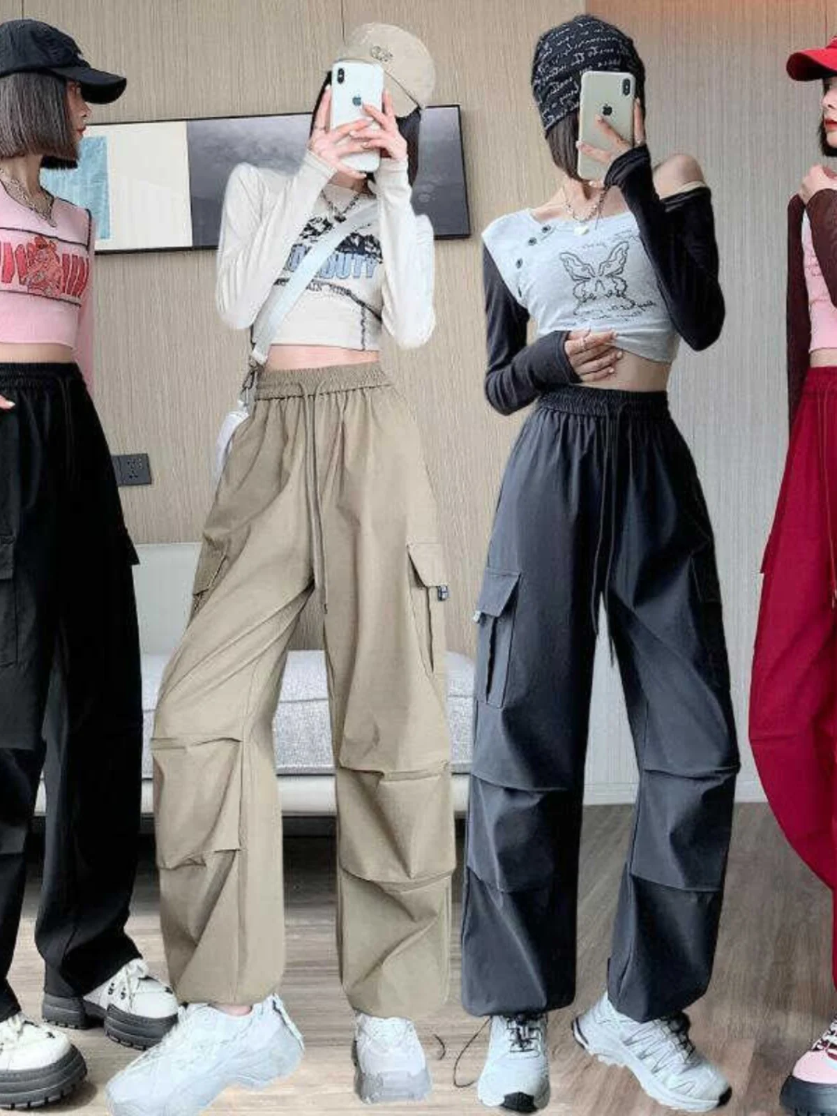 Women's Summer Thin Quick Dry Straight Leg Wide Leg Pants Loose Elastic Waist Cuffed Casual American Sports Trousers