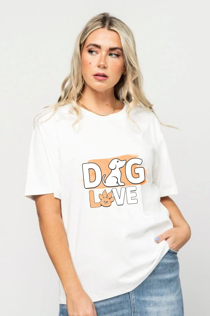 

Женские футболки с короткими рукавами, винтажные футболки Four Seasons из 100% хлопка с принтом Dog Love Orange, футболки с графическим принтом