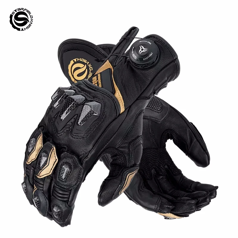 Star Field Knight Full Finger Genuine Goat Leather Motorcycle Riding Gloves Carbon Fiber Wear-resistant Protection Touch Screen