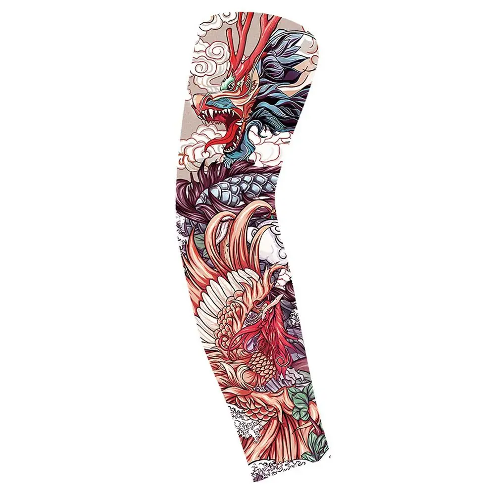 Patrón de brazo de flor, manga de tatuaje de brazo de flor, transpirable, delgada, manga de protección solar para hombres, cubierta de protección solar elástica de manga larga