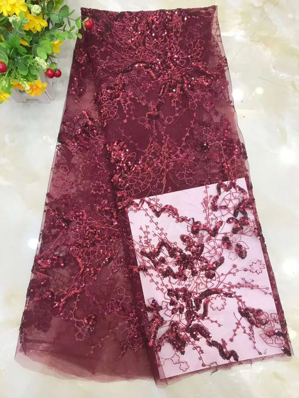 Bpodq Wholesale Fashion African Fabric Lace Pattern Sequins Costura Banquet 5 Yards Beautiful Bridal Wedding Dress Accessories