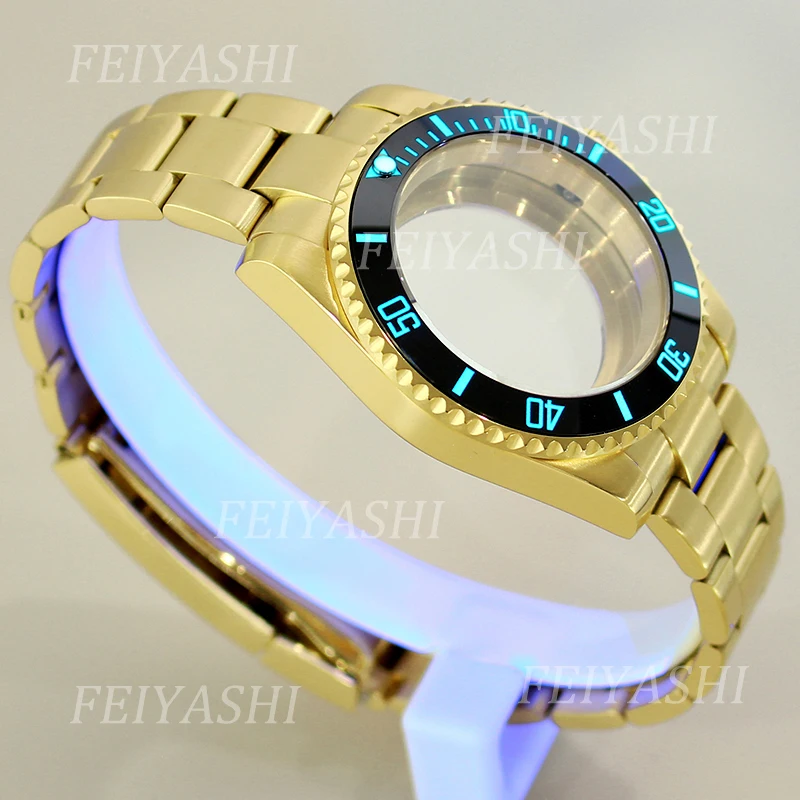 Gold 40mm Watch Case Sapphire Crystal Glass Luminous Bezel For Seiko NH35 NH34 NH36/38 Miyota 8215 ETA 2824 Movement 28.5mm Dial