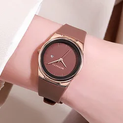 Simplicity 2023 Ladies Black Rose Gold Case Round Calendar Quartz Watch Fashion Silicone Strap Women's Clock Wristwatch